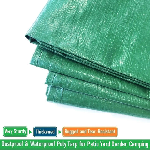 7x7 Foot Waterproof Leaf Tarp With Four Handles For Yard Cleanup And Outdoor Projects, folded and detailed texture view.
