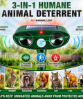 2 Pack Ultrasonic Animal Deterrent Devices For Outdoor Gardens Solar Powered Motion Sensor Safe Humane Sonic Fortress Pro Garden Shield For Squirrels Raccoons Rabbits Foxes Skunks Cats And More IP65 Waterproof, green solar unit