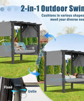 Outdoor Porch Swing With Stand And Adjustable Canopy 2 In 1 Convertible Bed 3 Seat Swing For Adults Large 3 Person Swing Chair