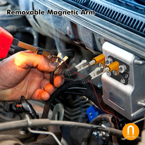 Magnetic Helping Hands Soldering Station With Stable Base And Four Handy Flexible Arms in use for auto electronics repair