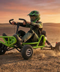 Gas Powered Go Kart 63cc 2.5HP Off Road Kart For Adults And Kids, 25 MPH high speed racing on dirt terrain at sunset.