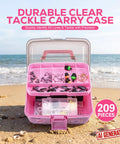 All In One Trout Fishing Tackle Kit With Pink Box Complete Soft Plastic Baits 209 Piece Freshwater Gear Set on beach