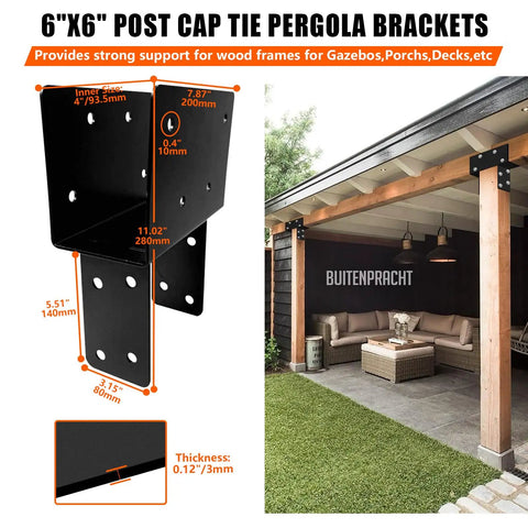 Heavy Duty Post Cap Tie Bracket For Wood Posts And Beams 4x6 Or 4x8 Lumber Black T Shape Pergola Bracket For Gazebos Patios Decks And Porches For Outdoor Use In Weatherproof Black Powder Coated Finish