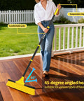 Heavy Duty Push Broom With 60 Inch Long Handle And 18 Inch Stiff Bristle Head For Floor Cleaning Indoors Outdoors being used on deck