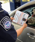 Keep Your Daily Driver Papers On Deck With This Rose Gold Car Registration And Insurance Card Holder Featuring Secure Pouches For Plates Proof Of Insurance And Road Trip Ready, in use at a border checkpoint.