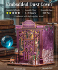 DIY Miniature Book Nook Kit With LED Light 3D Wooden Puzzle Bookshelf Insert Decor Astrology Themed Bookshop Craft For Beginners And Teens Dope Gift For Book Lovers And Home Decor Enthusiasts product showcase with assembly details and dimensions.