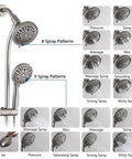 Rainfall Shower Head With Handheld Spray No Drill 26 Inch Adjustable Height Slider Bar High Pressure Dual Shower Head Set Brushed Nickel Finish