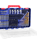 All In One 120 Piece Drill Bit Set With Impact Driver Bits and Screwdriver Bits for Wood Metal Plastic in blue storage case