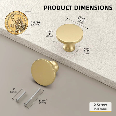10 Pack Gold Cabinet Knobs Set Matte Gold Mushroom Round Brass Drawer Handles For Dresser And Kitchen Cabinets
