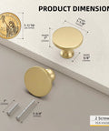 Gold Brushed Brass Cabinet Knobs 25 Pack For Cabinets And Dresser Drawers Round Mushroom Style Hardware dimensions