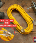 10 Gauge Heavy Duty Lighted Plug Outdoor Extension Cord 25 Ft Yellow Weatherproof Contractor Grade on wooden surface