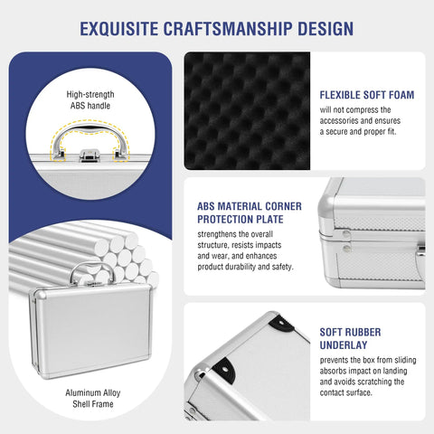 Details of Telescope Eyepiece and Filter Accessory Case for 1.25 Inch Kits, showing aluminum frame and soft foam lining.