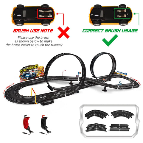 Totally Electric Slot Car Race Track Set For Kids Dual Color Cars Loop Flyover Beginner Friendly Easy Assembly set with track layout