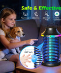 Cordless Outdoor Bug Zapper 4200V 5 In 1 Mosquito Killer With 5000mAh Battery shown on table next to girl holding dog