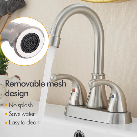 Lead Free Brushed Nickel 4 Inch Two Handle Bathroom Sink Faucet With Pop Up Drain And Flexible Supply Lines Built To Last Durable Stainless Steel ADA Compliant Easy Install Perfect For Any Vanity