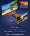 Dual 4K Front And 1080P Rear Dash Cam With STARVIS 2 Sensor illustrating front and rear camera views on the road.