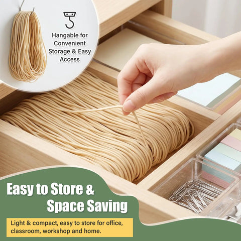 Hand selecting from 300 Large Rubber Bands For Everyday Use Size 117A 7 Inch By 1/16 Inch Beige Stretchy Elastic Bands in a drawer
