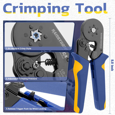 Ferrule Crimping Tool Kit With 1200 Ferrules, Adjustable Ratchet Crimper For AWG 23 To 10 Wire End Ferrule Terminals, black tool