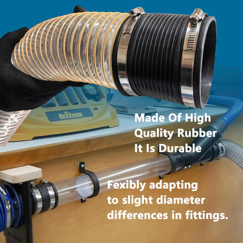 4 Inch Dust Collection Flex Hose Cuff Connector with Ports and 2 Stainless Steel Clamps for Woodworking Dust System