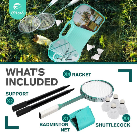 Badminton Set With Net And Portable Storage Box Includes Four Rackets And Four Shuttlecocks Ideal For Backyard Bash And Outdoor Yard Games Family Fun Easy Setup And Portable Recreation
