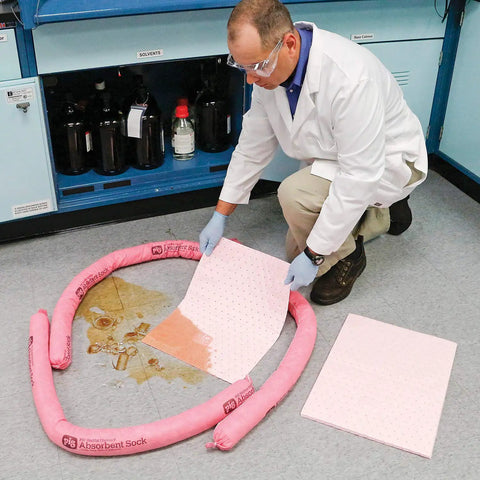HazMat Spill Kit For Quick Cleanup, Absorbs Up To Five Gallons, Includes 3 Absorbent Socks, 12 Mats, 2 Disposal Bags, Compact 5 By 15 By 18 Inch Kit For Industrial And Lab Spills, Kit 367