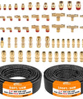 CheeMuii 64-piece brass DOT air line fittings kit with 100 ft 1/4 in and 50 ft 3/8 in hoses.