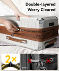 Expandable Carry On Luggage 22x14x9 Inches With Spinner Wheels 20 Inch Hard Shell Suitcase in White Brown showing zipper detail
