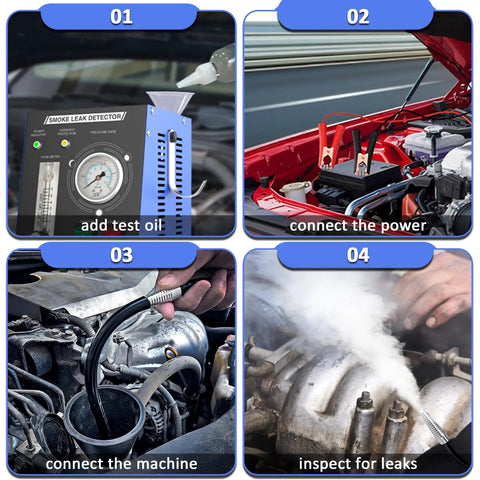 EVAP Smoke Machine Leak Tester With Built In Air Pump And Pressure Gauge Flow Meter Dual Mode Automotive Leak Detector For All 12V Cars And Motorcycles Detects Evap System Intake Crankcase Vacuum Turbo EGR And Exhaust Leaks. 4-step car leak test