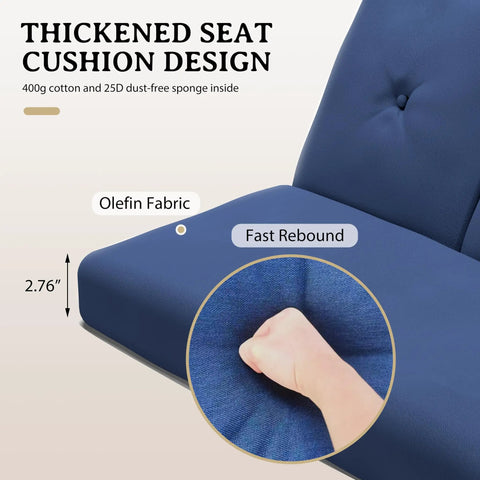 Close-up of thickened seat cushion design with olefin fabric, highlighting fast rebound feature for Three Seat Porch Swing Bed With Adjustable Curtains And Cushions For Outdoor Metal Patio Hammock Swing Chair Porch Backyard Garden, Stable Four Carabiners And Reinforced Base For Worry Free Relaxation.