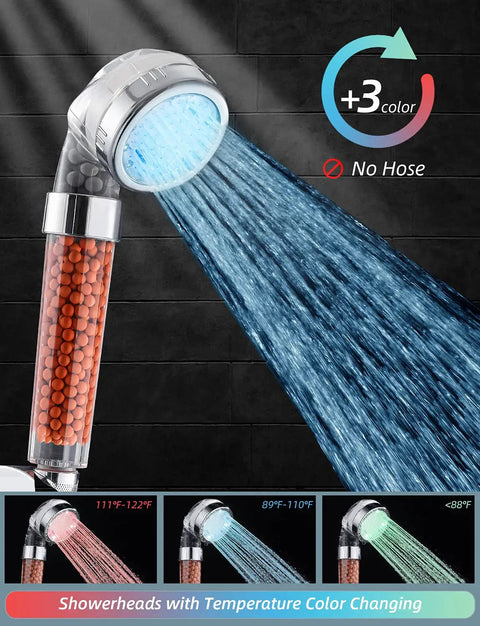 Southwestern Brushed Three Setting Shower Head With Chrome Finish Three Spray Modes, no hose included, color-changing LED