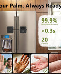 Palm Vein Fridge Lock With App Control on stainless steel fridge, shows wet hands example with 99.99% recognition accuracy