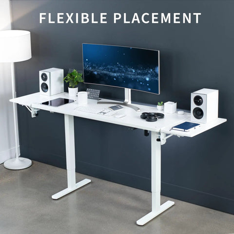 White Clamp On Desk Extender For A Sweet Home Office Upgrade Foldable Desktop Shelf Heavy Duty Mount, 24 inch shelf with setup for speakers.