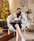 Cozy Macrame Hammock Chair With Thick Comfy Cushion And Hanging Hardware Kit Bohemian Cotton Rope Swing Indoor Use