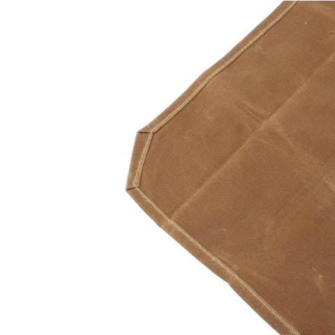 Corner detail of Waxed Canvas Go-To Chef Knife Roll Bag For Camping And Travel featuring durable khaki fabric and stitching