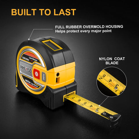 2 In 1 Laser Tape Measure With Auto Lock Magnetic Hook, 135 Ft Laser Range And 16 Ft Manual Tape, Pythagorean Area And Volume Calculations, Ft And In Plus Metric Units, Non Digital Handy Measuring Tool For Quick Precise Measurements with rubber housing and nylon blade