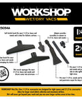 Top Tier Six Piece Wet Dry Vacuum Attachment Kit For 2 Inch And 2 5 Inch Shops with various brush nozzles and adapter for versatile use.
