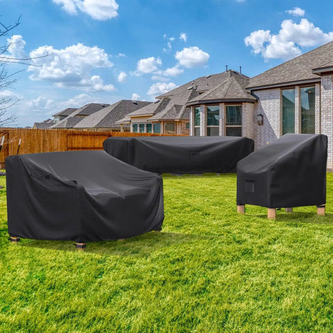 Heavy Duty Waterproof Patio Furniture Covers For Outdoor Sectional Sofa Sets And Table And Chair Sets Fits Up To 6-8 Chairs 108 In L By 82 In W By 28 In H All Weather Protection Year Round covering outdoor furniture on grass