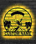 Paragliding Metal Wall Art With LED Lights Custom Name Sign For Home Decor Welcome Sign Parachute Themed Wall Accent Outdoor Friendly Dope Gift Idea 180 Model 03