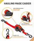 Retractable Ratchet Straps 1 Inch By 12 Feet Heavy Duty Tie Downs With 1800 Lbs Breaking Strength Each S Hooks Safety Clip Auto Retract