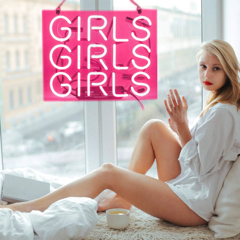Girls Neon Sign Pink Real Glass Neon Light Wall Decor Lit Up Sign For Bedroom Halloween And Christmas Decor Custom Neon Words For Wall Modern Home Accent