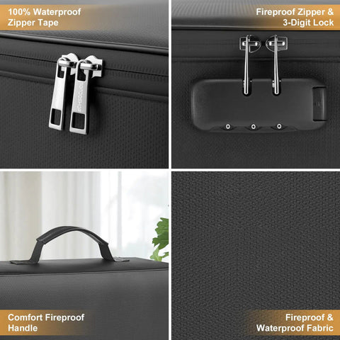 Close-up of Fireproof Waterproof Document Bag With Lock Portable Organizer's zipper lock and fabric details.