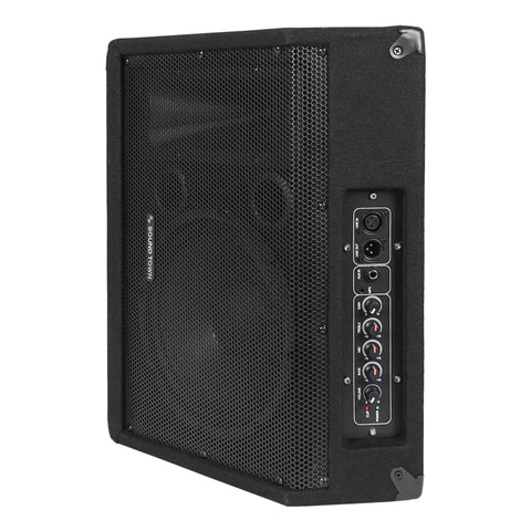 Powered 10 Inch 300W DJ PA Stage Monitor with 1 Inch Titanium Compression Driver for live sound with panel controls visible