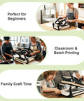 A4 Manual Lever Linocut Printing Press For 25mm Thick Blocks Even Pressure Across Large Formats in use by artists and families.
