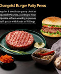 3 In 1 Nonstick Burger Press For Stuffed Patties, Sliders And Regular Burgers with ingredients on a table