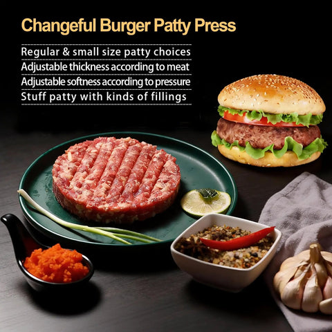 3 In 1 Nonstick Burger Press For Stuffed Patties, Sliders And Regular Burgers with ingredients on a table