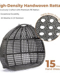 Close-up of All Weather Two Person Egg Chair With Stand Cozy Oversized Wicker Hanging Loveseat Built Tough Steel Frame.