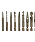 Hardworking Stubby Left Hand Reverse Drill Bit And Screw Extractor Set, 10-Piece M35 Cobalt Bits With 1/4 Inch Hex Shanks