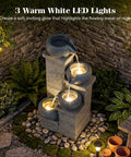 4-Tier Outdoor Water Fountain With Cascading Bowls, 23 Inch Tall, Warm LED Lights, And Submersible Pump For Patio Garden