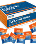 Medca hearing aid cleaning wipes box with 100 alcohol-free, pre-moistened wipes and individually wrapped packets