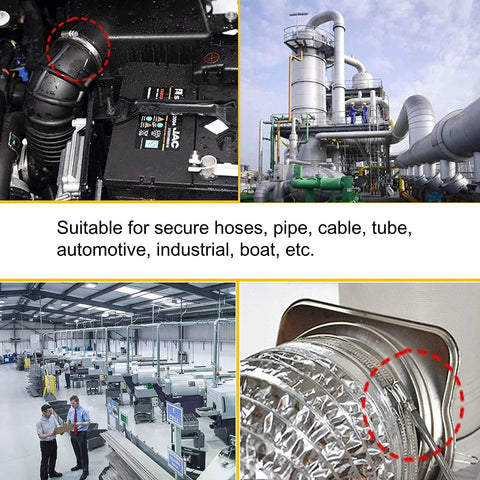 Six-piece adjustable 304 stainless steel worm-drive hose clamp kit (4", 5", 6") for hoses and pipes
